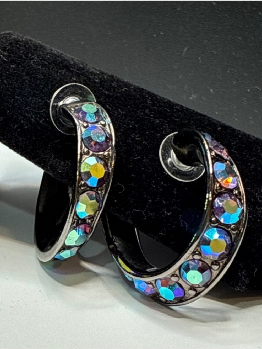 YSL 80s Vintage Hoop Earrings. Gunmetal With Rhinestones.Like New. Gorgeous